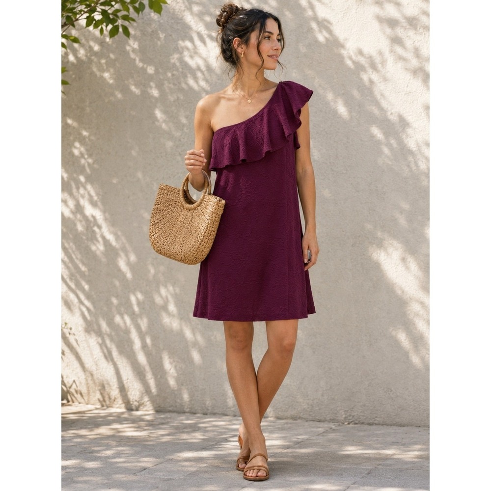 Lilly Pulitzer Bordeaux One Shoulder Dress Women 12 Cherry Amarena Knit Pucker